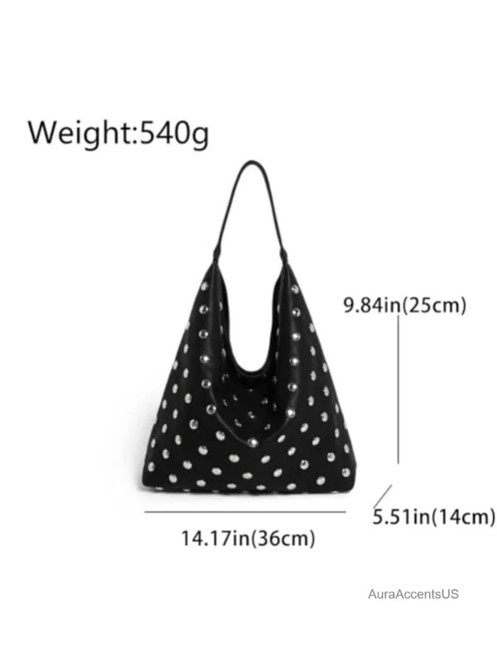 Studded Hobo Bag Women's Vegan Leather Shoulder Handbag Slouchy Tote